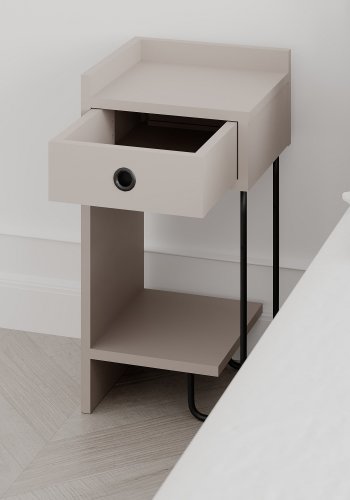 FUNZI LIVING Sirius nattbord, venstre, m. 1 hylle og 1 skuff - lett mokkamelamin (32x30)