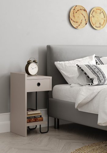 FUNZI LIVING Sirius nattbord, venstre, m. 1 hylle og 1 skuff - lett mokkamelamin (32x30)