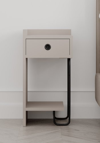 FUNZI LIVING Sirius nattbord, venstre, m. 1 hylle og 1 skuff - lett mokkamelamin (32x30)