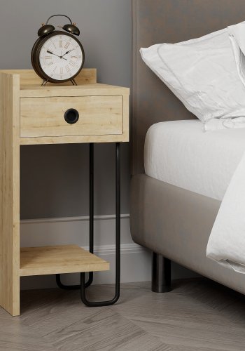 FUNZI LIVING Sirius nattbord, venstre, m. 1 hylle og 1 skuff - eik melamin (32x30)