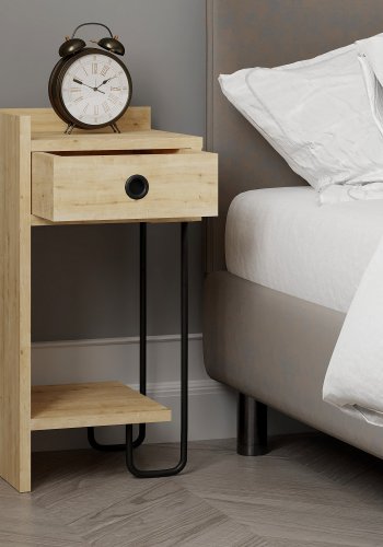 FUNZI LIVING Sirius nattbord, venstre, m. 1 hylle og 1 skuff - eik melamin (32x30)