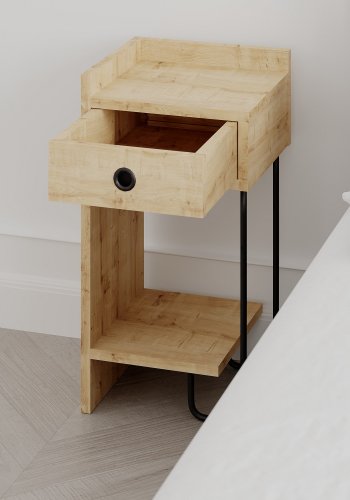 FUNZI LIVING Sirius nattbord, venstre, m. 1 hylle og 1 skuff - eik melamin (32x30)