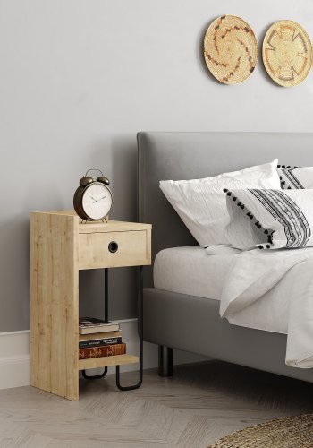 FUNZI LIVING Sirius nattbord, venstre, m. 1 hylle og 1 skuff - eik melamin (32x30)