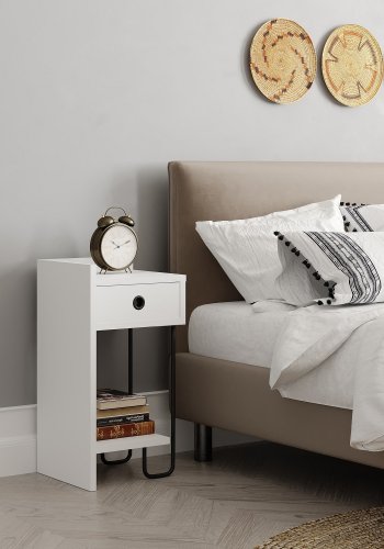 FUNZI LIVING Sirius nattbord, venstre, m. 1 hylle og 1 skuff - hvit melamin (32x30)