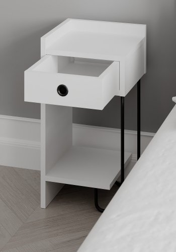 FUNZI LIVING Sirius nattbord, venstre, m. 1 hylle og 1 skuff - hvit melamin (32x30)