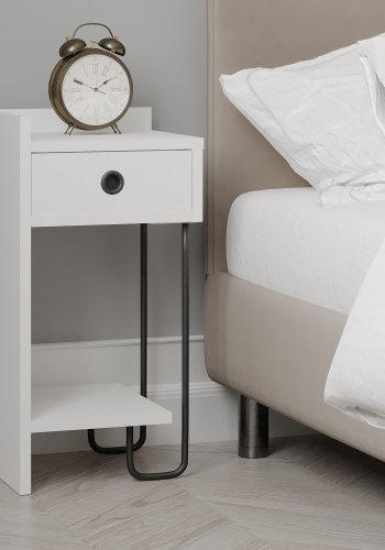 FUNZI LIVING Sirius nattbord, venstre, m. 1 hylle og 1 skuff - hvit melamin (32x30)