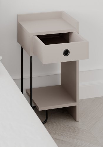 FUNZI LIVING Sirius nattbord, hyre, m. 1 hylle og 1 skuff - lett mokkamelamin (32x30)