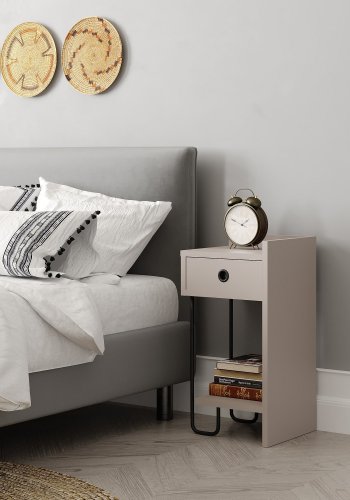 FUNZI LIVING Sirius nattbord, hyre, m. 1 hylle og 1 skuff - lett mokkamelamin (32x30)
