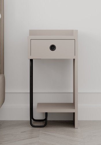 FUNZI LIVING Sirius nattbord, hyre, m. 1 hylle og 1 skuff - lett mokkamelamin (32x30)