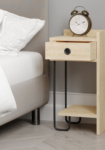 FUNZI LIVING Sirius nattbord, hyre, m. 1 hylle og 1 skuff - eik melamin (32x30)