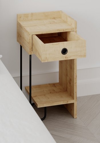 FUNZI LIVING Sirius nattbord, hyre, m. 1 hylle og 1 skuff - eik melamin (32x30)