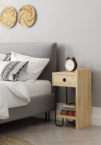 FUNZI LIVING Sirius nattbord, hyre, m. 1 hylle og 1 skuff - eik melamin (32x30)