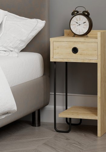 FUNZI LIVING Sirius nattbord, hyre, m. 1 hylle og 1 skuff - eik melamin (32x30)