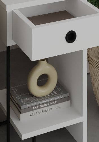 FUNZI LIVING Sirius nattbord, hyre, m. 1 hylle og 1 skuff    hvit melamin (32x30)