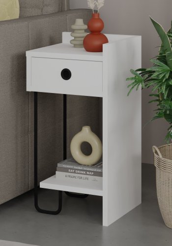 FUNZI LIVING Sirius nattbord, hyre, m. 1 hylle og 1 skuff    hvit melamin (32x30)