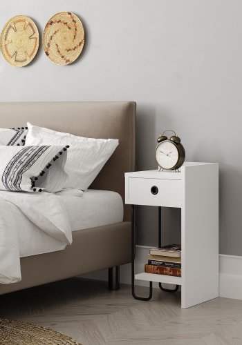 FUNZI LIVING Sirius nattbord, hyre, m. 1 hylle og 1 skuff    hvit melamin (32x30)