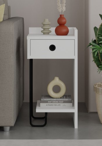 FUNZI LIVING Sirius nattbord, hyre, m. 1 hylle og 1 skuff    hvit melamin (32x30)