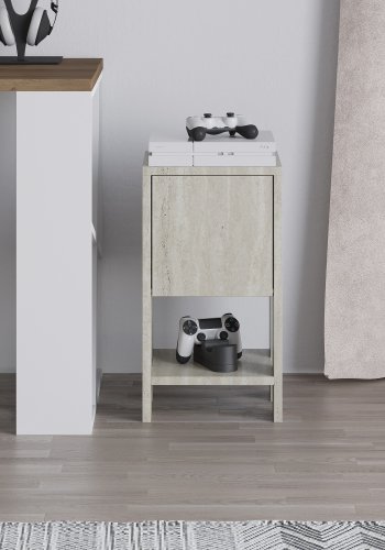 FUNZI LIVING Ema nattbord, m. 1 dr og 1 hylle - travertin melamin (30x30)