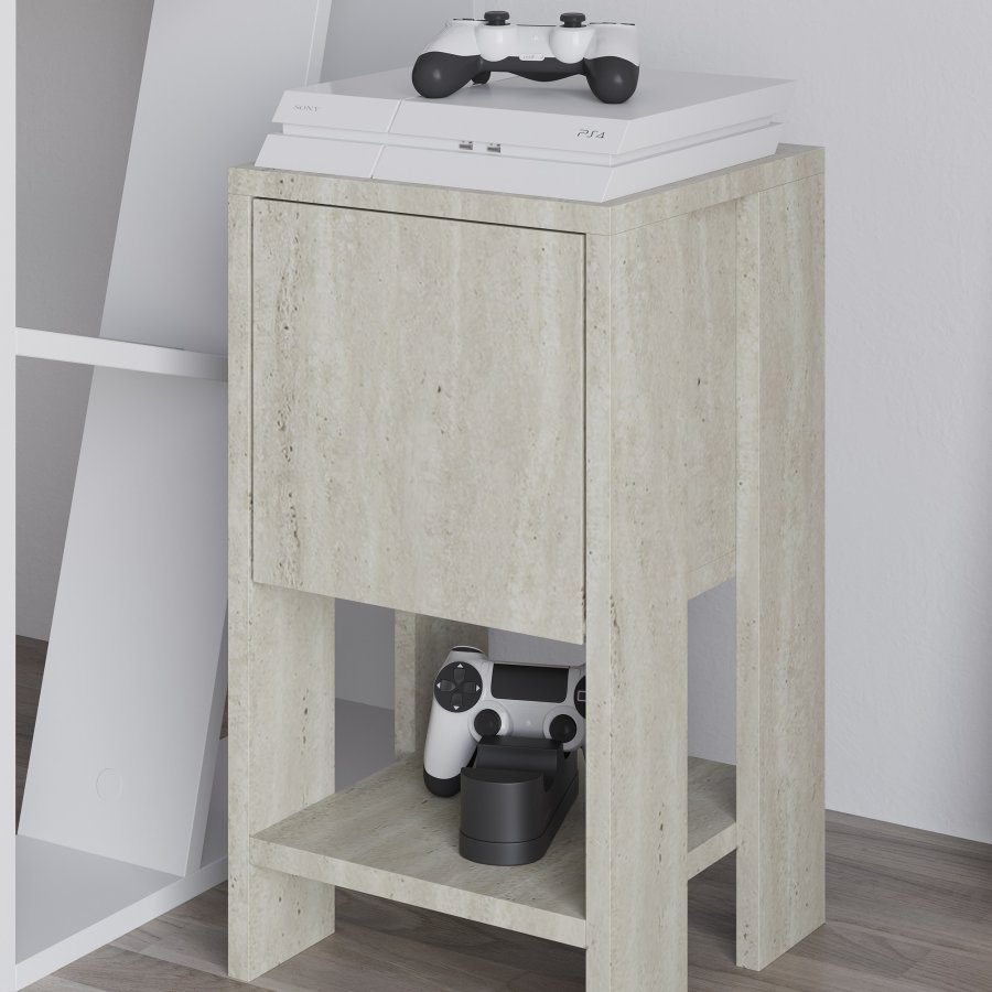 FUNZI LIVING Ema nattbord, m. 1 dr og 1 hylle - travertin melamin (30x30)