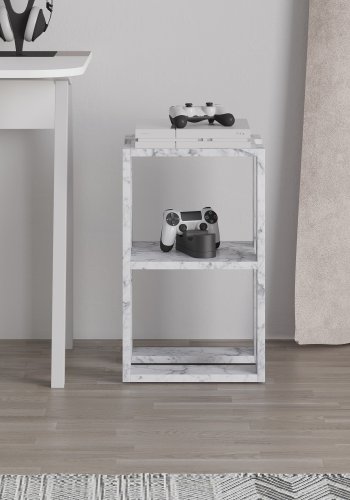 FUNZI LIVING Lonie nattbord, m. 1 hylle - Carrara marmor melamin (30x30)