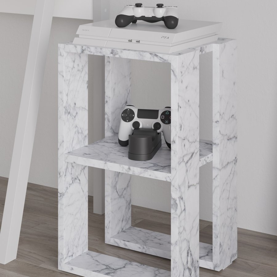 FUNZI LIVING Lonie nattbord, m. 1 hylle - Carrara marmor melamin (30x30)