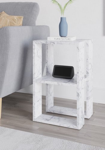 FUNZI LIVING Lonie nattbord, m. 1 hylle - Carrara marmor melamin (30x30)