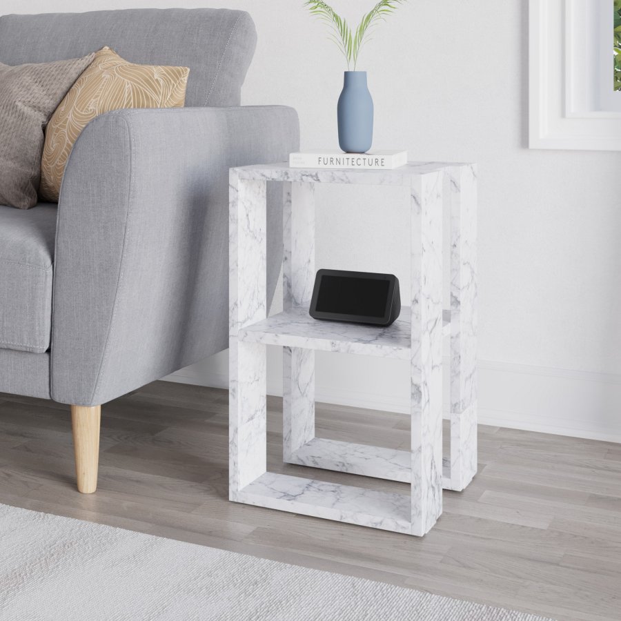 FUNZI LIVING Lonie nattbord, m. 1 hylle - Carrara marmor melamin (30x30)