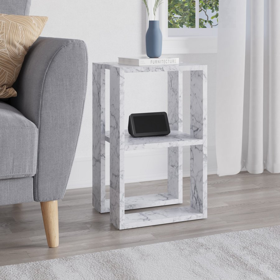 FUNZI LIVING Lonie nattbord, m. 1 hylle - Carrara marmor melamin (30x30)