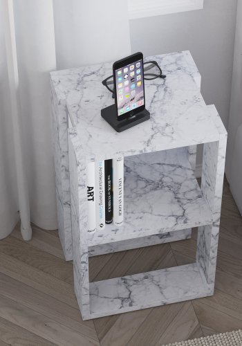 FUNZI LIVING Lonie nattbord, m. 1 hylle - Carrara marmor melamin (30x30)