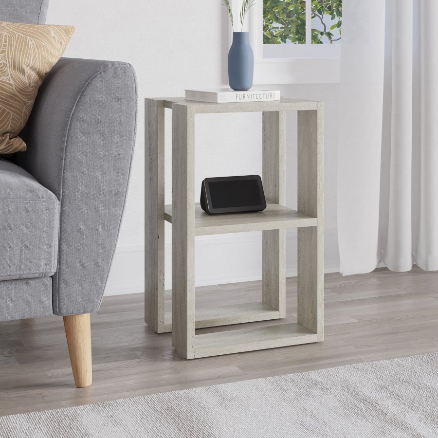 FUNZI LIVING Lonie nattbord, m. 1 hylle - travertin melamin (30x30)