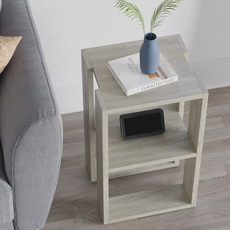 FUNZI LIVING Lonie nattbord, m. 1 hylle - travertin melamin (30x30)