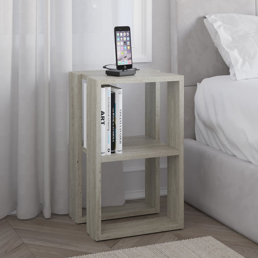 FUNZI LIVING Lonie nattbord, m. 1 hylle - travertin melamin (30x30)