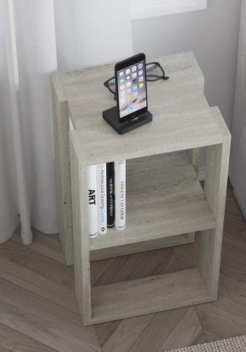 FUNZI LIVING Lonie nattbord, m. 1 hylle - travertin melamin (30x30)