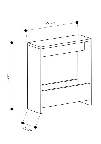 NORDVRK Simpi sidebord, med 1 hylle, rektangulr - hvit melamin (55x20)