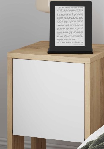 FUNZI LIVING Ema nattbord, m. 1 dr og 1 hylle - safir eik og hvit melamin (30x30)