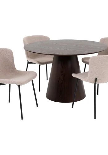 HOUSE NORDIC Bolton og Maceda spisebordsett, 1 spisebord, 4 spisestoler - beige stoff/valnttfiner