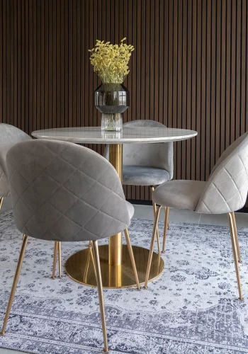 HOUSE NORDIC Bolzano og Geneve spisebordsett, 1 spisebord, 4 spisestoler - gr velur/hvit/MDF