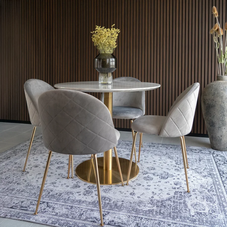 HOUSE NORDIC Bolzano og Geneve spisebordsett, 1 spisebord, 4 spisestoler - gr velur/hvit/MDF