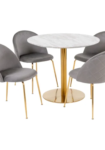 HOUSE NORDIC Bolzano og Geneve spisebordsett, 1 spisebord, 4 spisestoler - gr velur/hvit/MDF