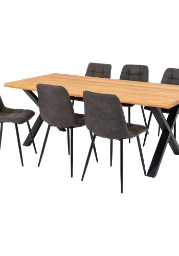 HOUSE NORDIC Toulon og Middelfart spisebordsett, 1 spisebord, 6 spisestoler - gr/natur