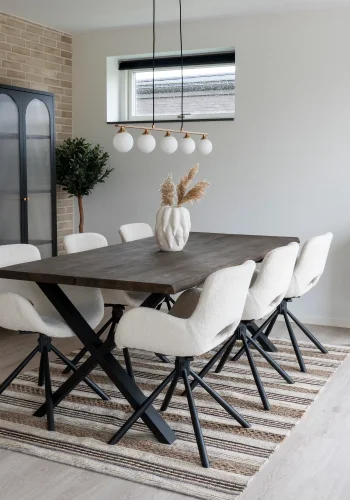 HOUSE NORDIC Toulon og Amorim spisebordsett, 1 spisebord, 6 spisestoler - off-white/brun