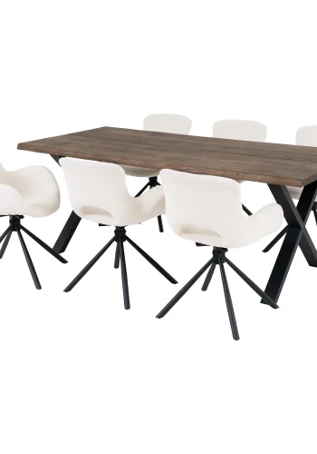 HOUSE NORDIC Toulon og Amorim spisebordsett, 1 spisebord, 6 spisestoler - off-white/brun