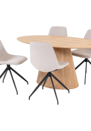 HOUSE NORDIC Bolton og Monaco spisebordsett, 1 spisebord, 4 spisestoler - sand stoff/askefiner