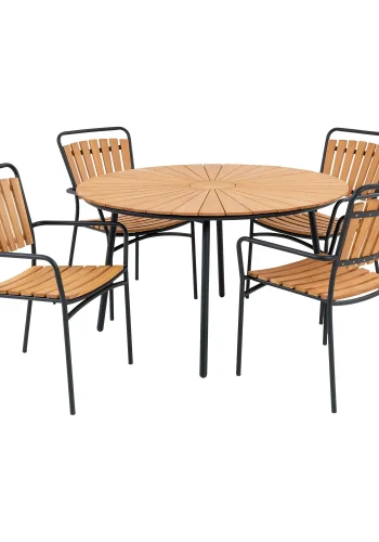 HOUSE NORDIC Cleveland hagembelsett, 1 hagebord og 4 hagestoler - naturlig teak og svart metall