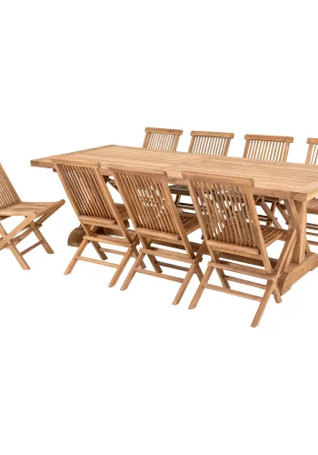 HOUSE NORDIC Volos og Toledo hagembelsett, 1 hagebord og 8 hagestoler - naturlig teak