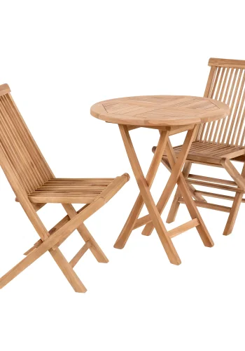 HOUSE NORDIC Oviedo og Toledo hagembelsett, 1 kaféhagebord og 2 hagestoler - naturlig teak