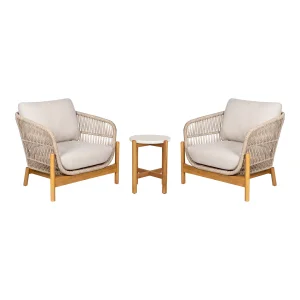 HOUSE NORDIC Terracina loungest, m. 2 stole, 1 bord og hynder - beige reb og brun akacietr