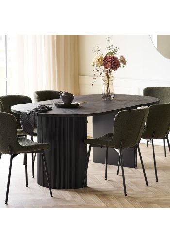 HOUSE NORDIC Boavista och Maceda matbordsset, 1 matbord, 6 stolar - gr&ouml;nt tyg och brunt dekorpapper