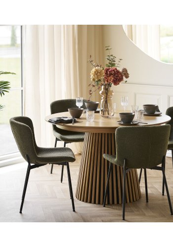 HOUSE NORDIC Osaka och Maceda matbordsset, 1 matbord, 4 stolar - gr&ouml;nt tyg och naturlig ekfaner