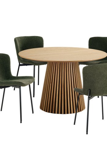 HOUSE NORDIC Osaka och Maceda matbordsset, 1 matbord, 4 stolar - gr&ouml;nt tyg och naturlig ekfaner